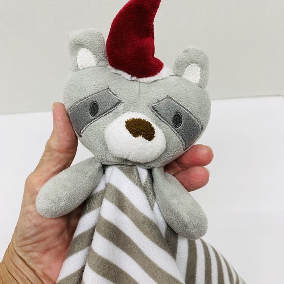 Levtex Baby Lovey Raccoon w/Santa Hat Gray White Striped Security Blanket Read - Picture 5 of 11